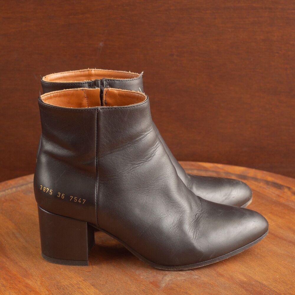 Woman by Common Projects Leather Zip Up Ankle Booties Womens EU 36 US 6 BLK READ